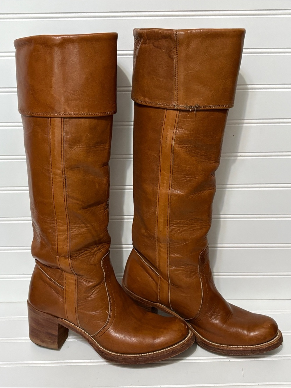 FRYE Vintage Fold Over Brown Leather Campus Boots Made in USA Womens Size 6.5 B